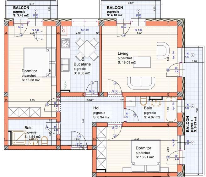 Apartament cu 3 camere în Sânpetru