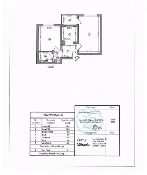 Apartament cu 2 camere decomandat în Camil Ressu