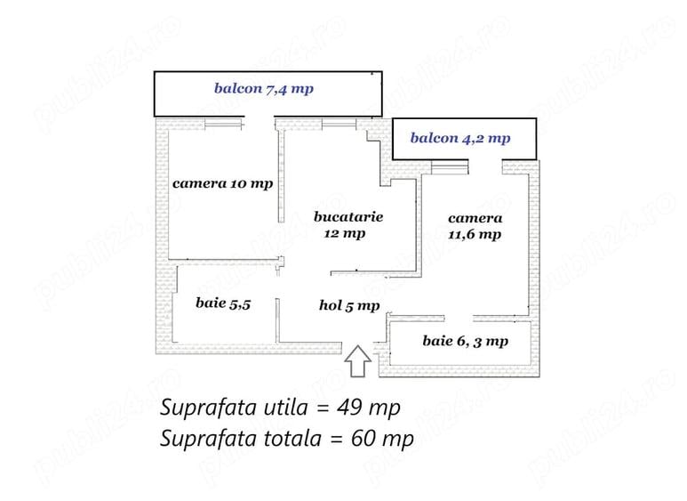 Apartament cu 2 camere decomandat în Central