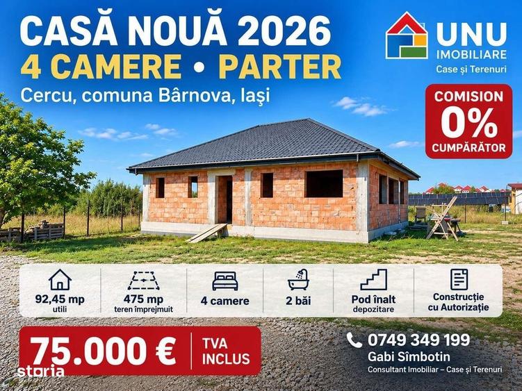 Casa noua Cercu, Barnova, 4 camere, 92,45 mp, teren 475 mp comision 0% - 2