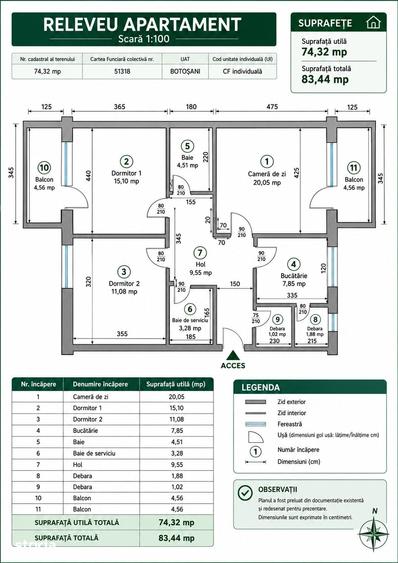 Apartament cu 3 camere decomandat în Central