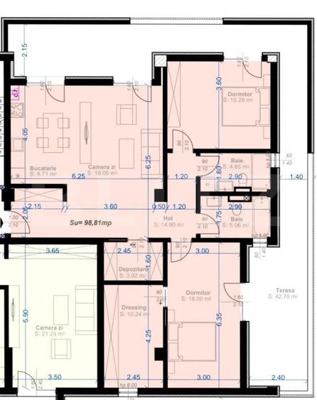 Apartament 3 camere, 99 mp utili,terasa de 43 mp, zona Aradului - 1
