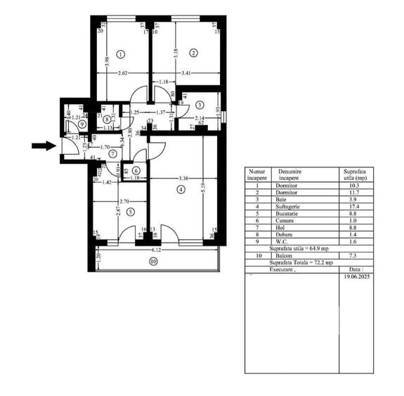 Apartament cu 3 camere decomandat în Central