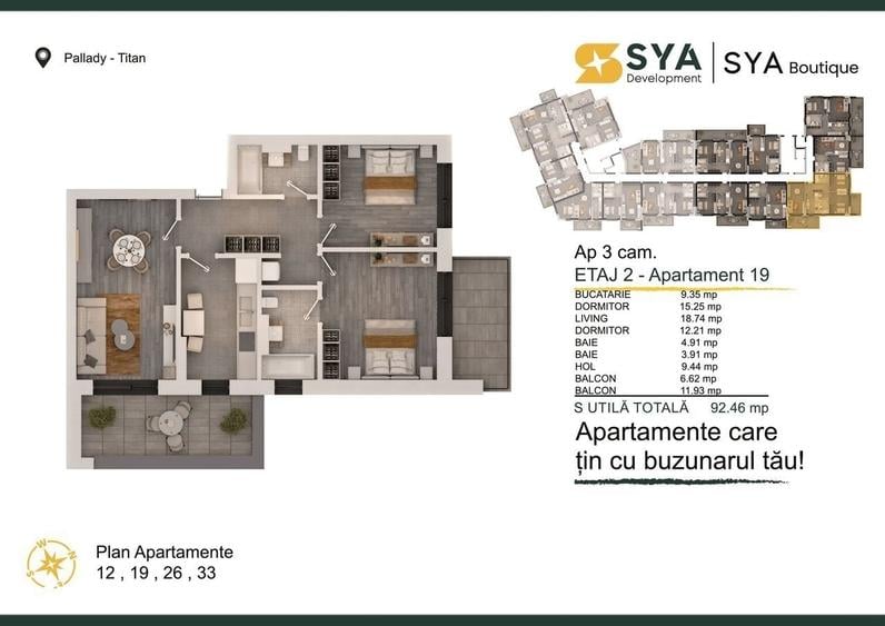 Apartament cu 3 camere decomandat în Titan