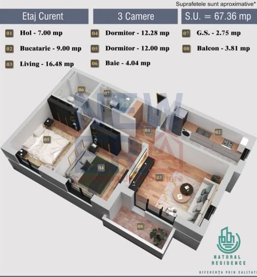 Apartament cu 3 camere decomandat în Chiajna