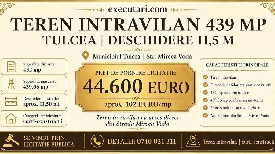 Teren Construcții intravilan de 432 mp, în Central