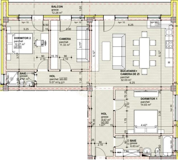 Apartament cu 4 camere semidecomandat în Sud