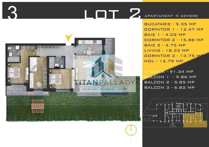 Apartament cu 4 camere în Titan