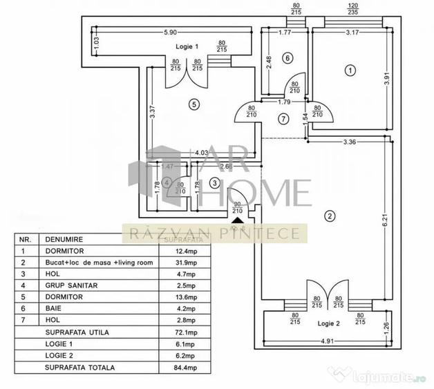 Apartament cu 3 camere decomandat în Păulești