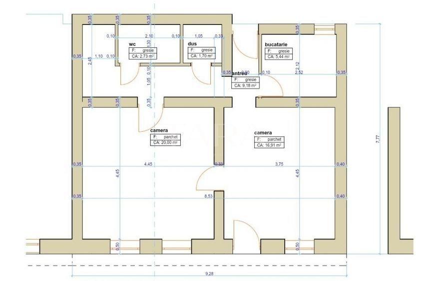 Casă individuală cu 2 camere cu Canalizare în Ultracentral