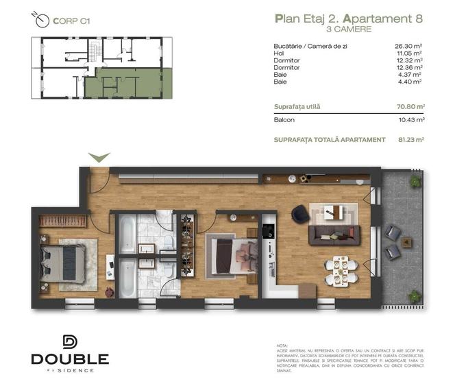 Apartament cu 3 camere în Unirii