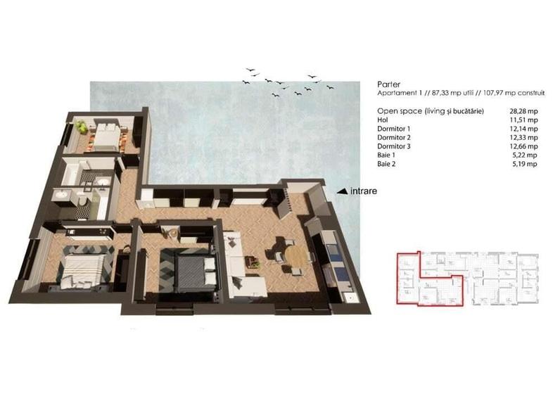 Tautii Magheraus (central) - BLOC NOU - ap. 3 camere, balcon - 1