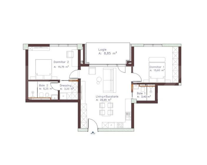 Apartament semifinisat, 3 camere, 2 bai, terasa si parcare zona Piata Abator - 8
