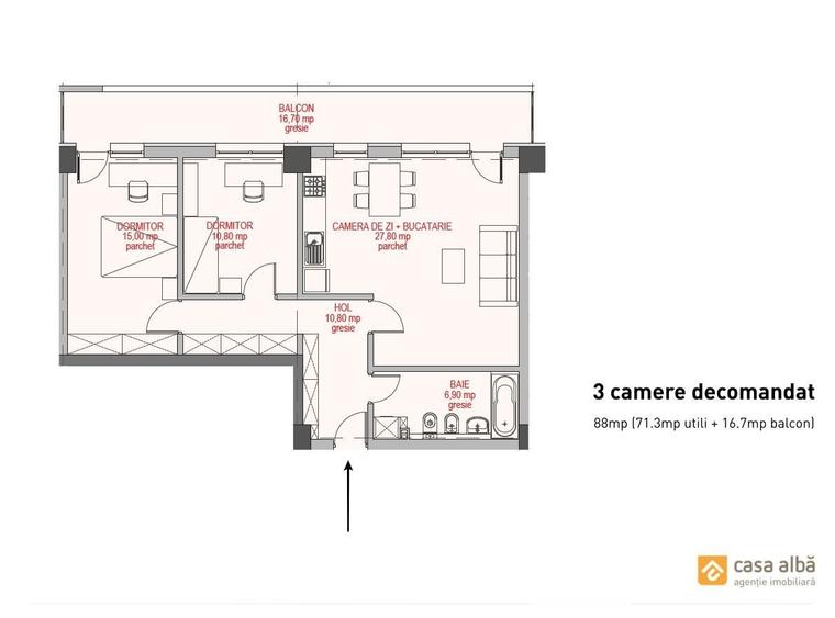 Apartament cu 3 camere decomandat în Copou