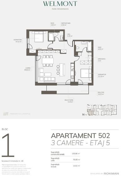 Dezvoltator, Apartament trei camere open space , Welmont/Rokman - 6
