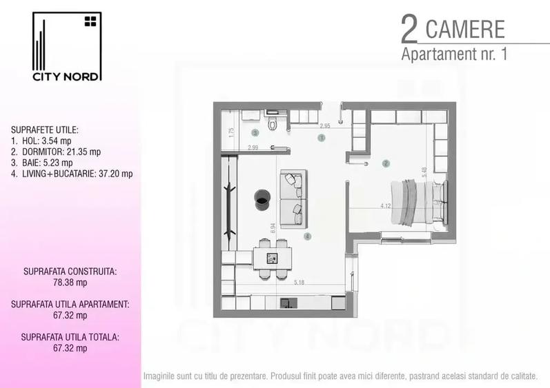 Apartament 2 camere - Living 37 mp - Dormitor 21mp CITY NORD - 10