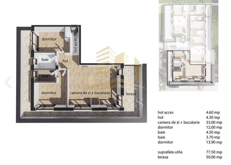 Penthouse de 3 camere semidecomandat - Parcare | Baciu - 2