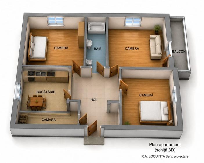 TATARASI-CIURCHI,ap. 3 camere, decomandat, 60m2, vedere dubla! - 1
