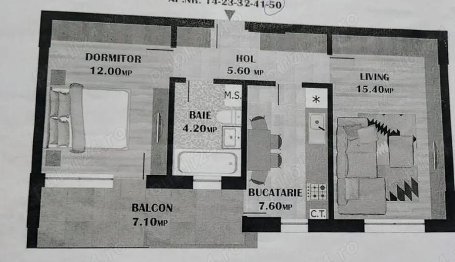 apartament 2 camere finisat mobilat - 1