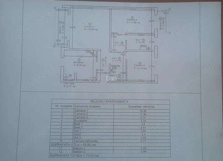 OCAZIE !!! ap 3 camere DECOMANDAT total cu 2 bai 2 balcoane foarte spatios 65 mp utili terasa NORA