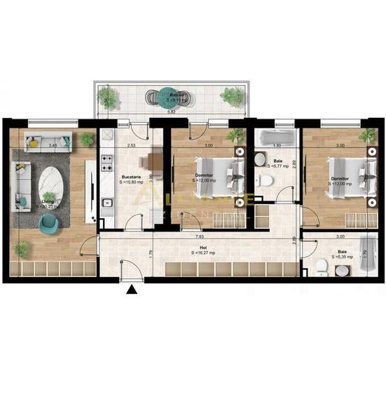 Apartament cu 3 camere în Central
