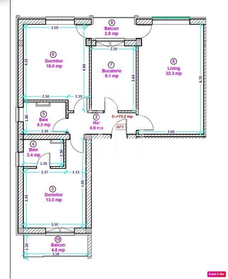 Apartament 3 camere + 73,2 mp, etaj intermediar - Shopping City Sibiu - 3