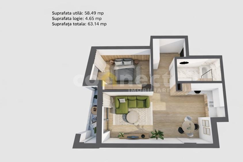 Apartament cu 2 camere semidecomandat în Semicentral