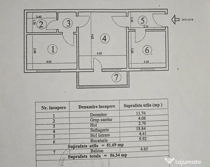 Apartament cu 2 camere semidecomandat în Central
