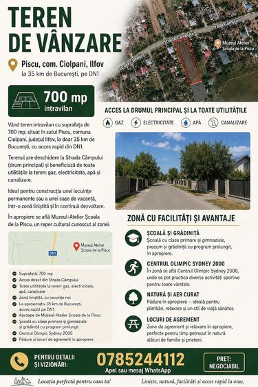 Teren de 700 mp, în Piscu