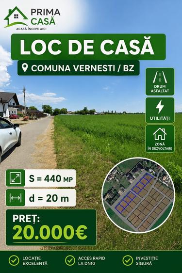 Teren Construcții intravilan de 400 mp, în Vernești