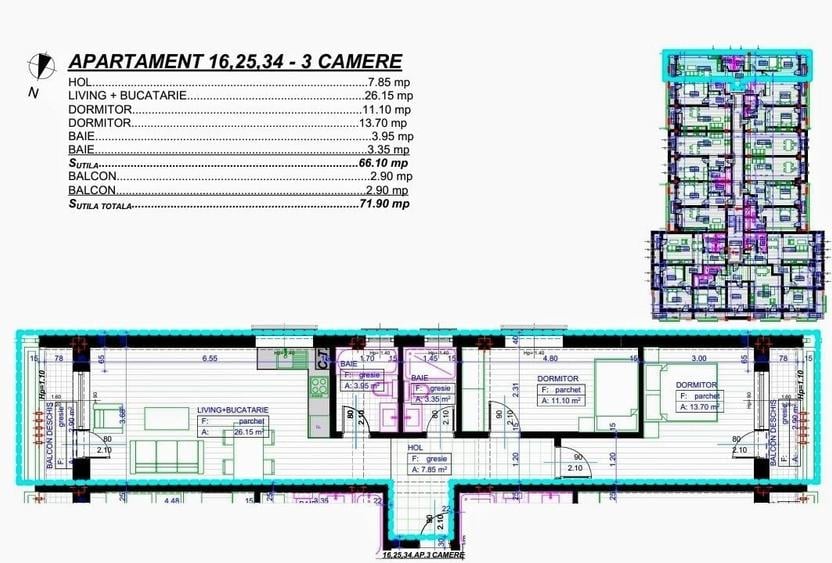 Apartament cu 3 camere decomandat în Popoveni