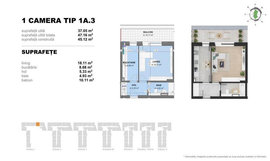 Garsoniera TIP 1A3 in Complex Doi Cocosi Residence - 2