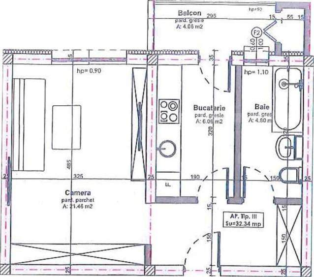 Ultimul apartament cu o camera, semifinisat, 32 mp, balcon 4mp, parcare, Apahida - 1