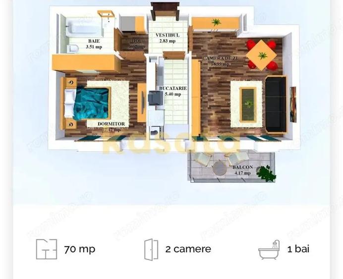 2 camere I Cosmopolis I mobilat si utilat I 45 mp utili - 1