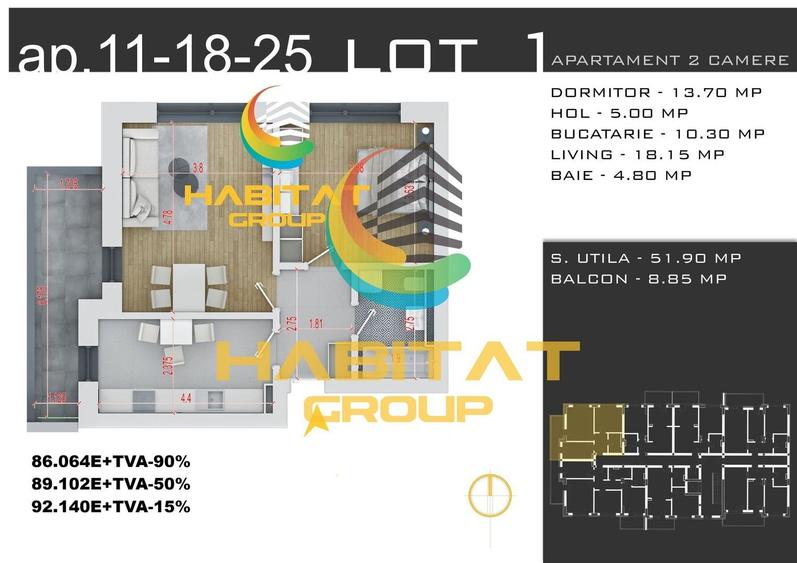 2 camere | Theodor Pallady | 60.76 mp | Etaj 1 | Comision 0% - 7