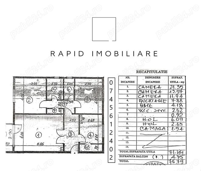Apartament 3 Camere - Etaj 1 - I.C. Frimu Nae Leonard - bloc '90 - R-uri - 76 m.p. - 2