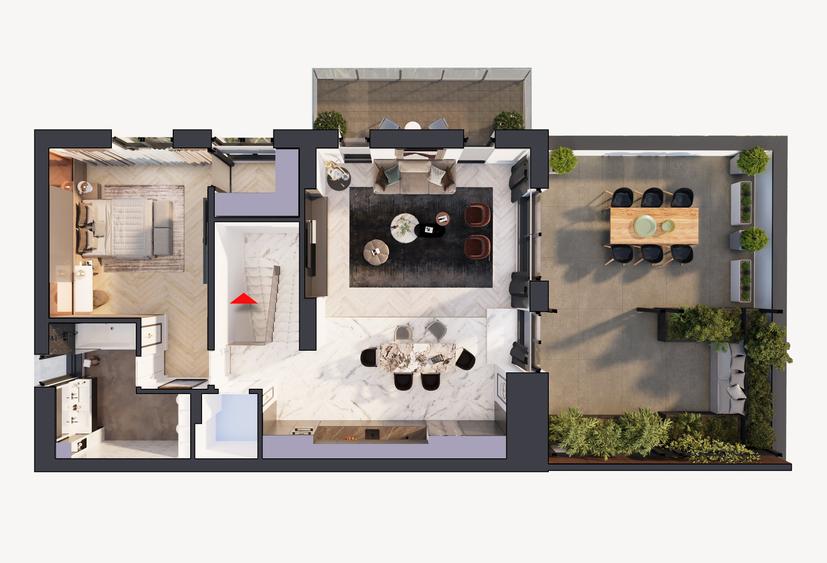 Duplex 3 camere tip 1 cu terasa | HILS Titanium Ansamblu rezidential nou - 2