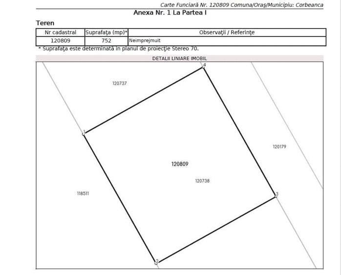 Teren Construcții intravilan de 703 mp, în Corbeanca