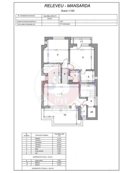 La cheie | Planul 2 | Apartament 3 camere | 105mp | B12520 - 1