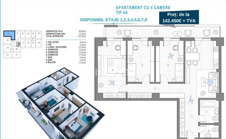 APARTAMENT 4 CAMERE, 103 MP, ETAJ INTERMEDIAR, NICOLINA, COM - 3