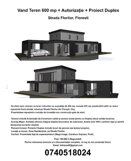 Vand Teren 600 mp + Autorizatie + Proiect Duplex - 1