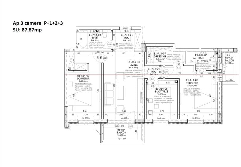 Apartament 3 camere de vânzare în proiectul rezidențial Smile – Etaj 3, 88 mp - 1