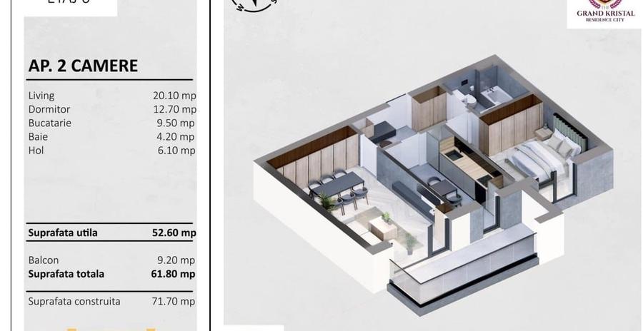 Apartament cu 2 camere decomandat în Berceni