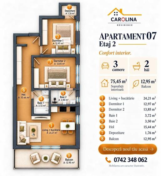 Apartament cu 3 camere decomandat în Central