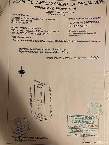 Teren de 1000 mp, în 23 August