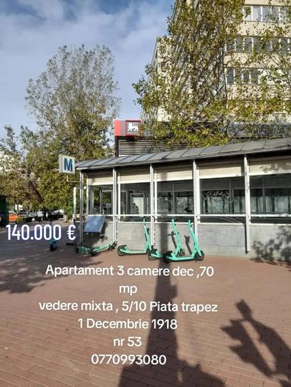Apartament cu 3 camere decomandat în 1 Decembrie 1918