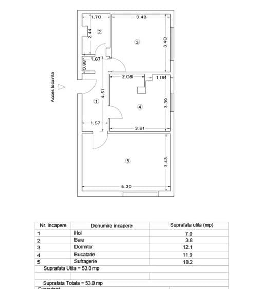 Apartament cu 2 camere decomandat în Dacia