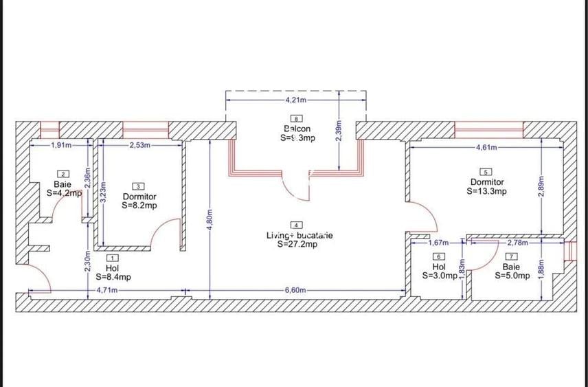 Apartament cu 3 camere semidecomandat în Borhanci