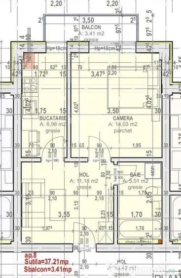 Apartament cu 2 camere semidecomandat în Piața