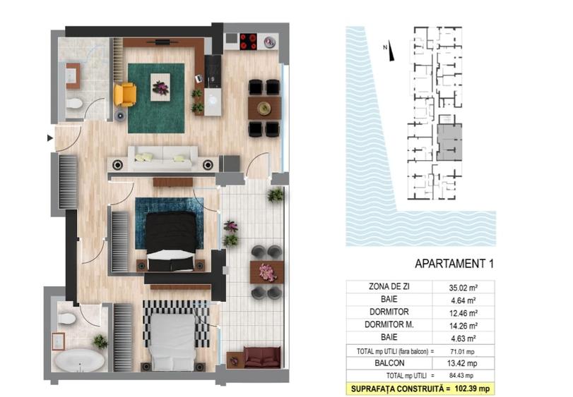 Apartament cu 3 camere decomandat, mobilat în Sisești